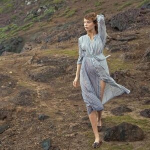 DÔEN ‘Lorena’ Organic Cotton Voile Dress Monte Isola Stripe M